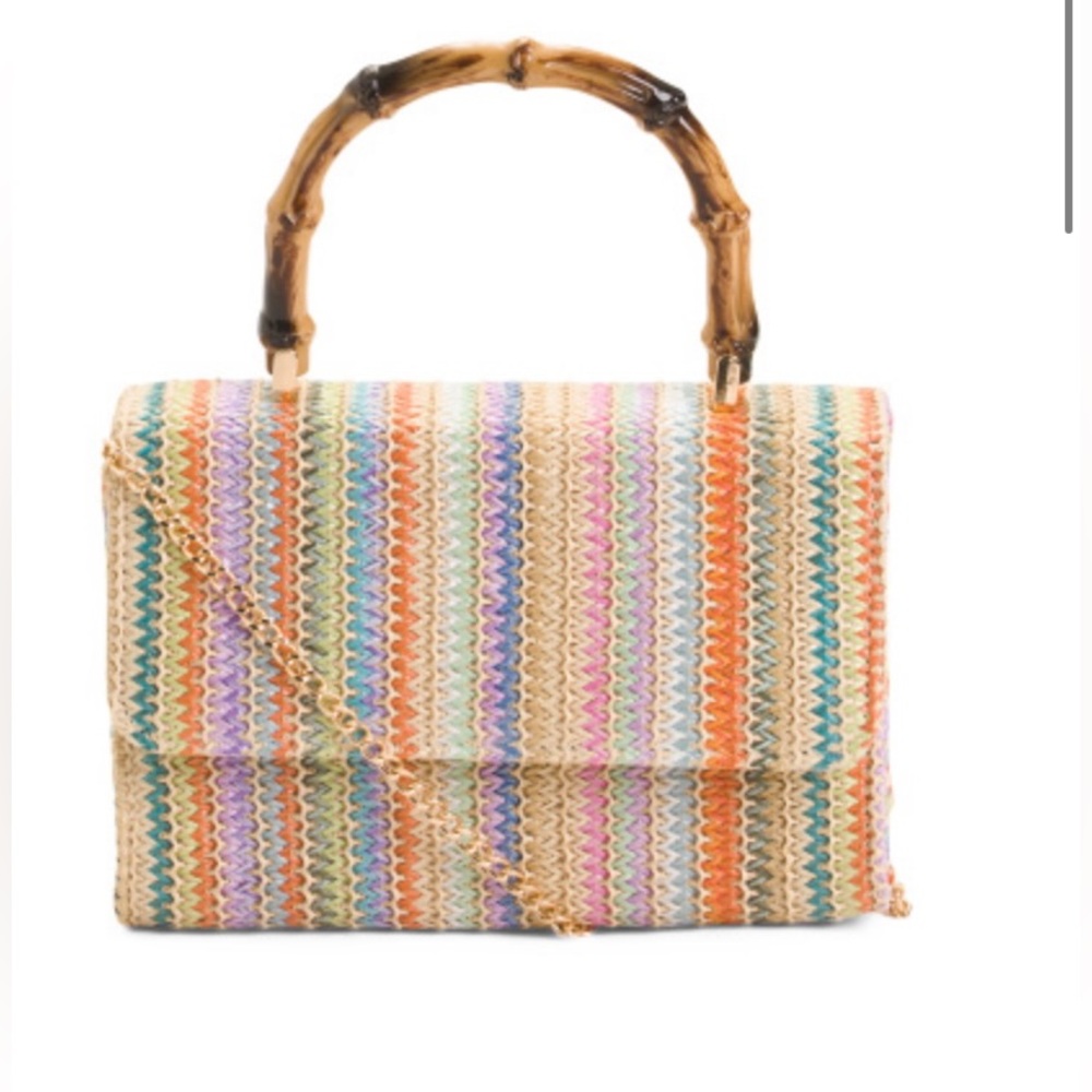 Striped bamboo top handle crossbody bag